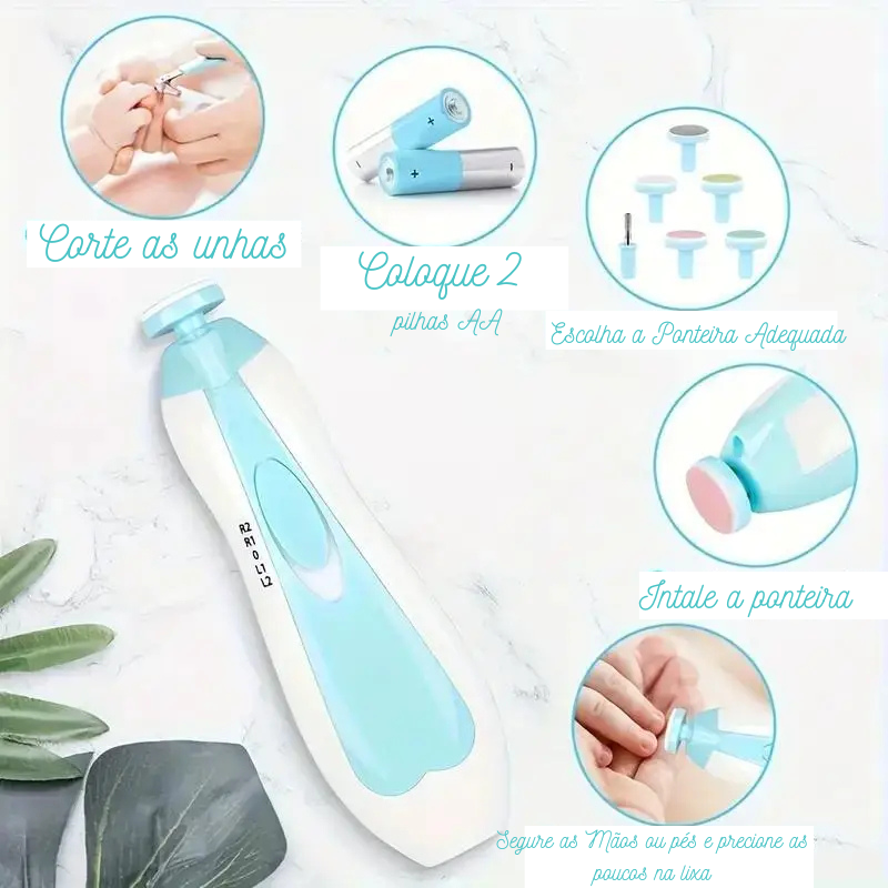 Lixa Elétrica a pilha com Led para Cuidados com as Unhas do Bebê