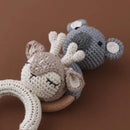 Mordedor de Dentes Chocalho para Bebês Montessori - Madeira e Tricô - Coleção Bichos