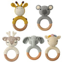 Mordedor de Dentes Chocalho para Bebês Montessori - Madeira e Tricô - Coleção Bichos