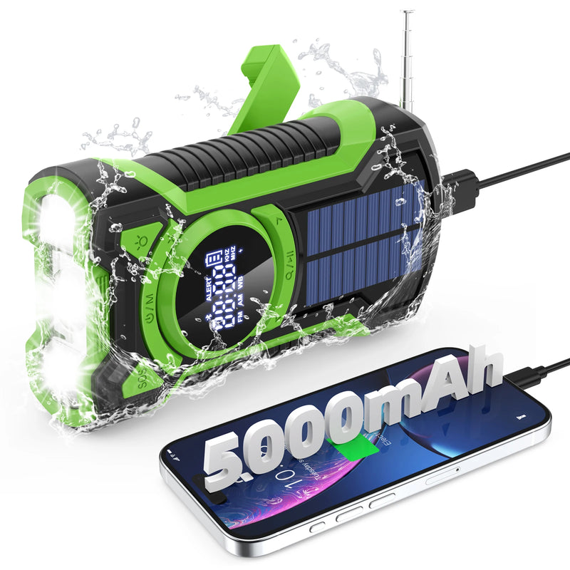 Rádio de Emergência Multifuncional à Prova d’Água \ Solar 5000mAh \ Bluetooth
