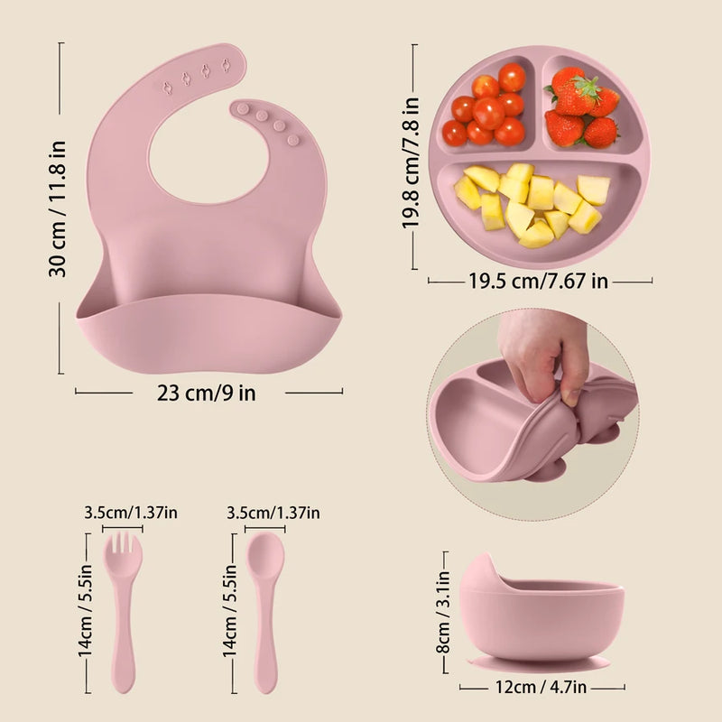 Conjunto de alimentação de silicone para bebês, 4 peças