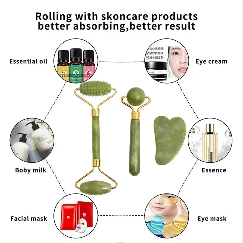 Conjunto de Gua sha facial e Jade Roller