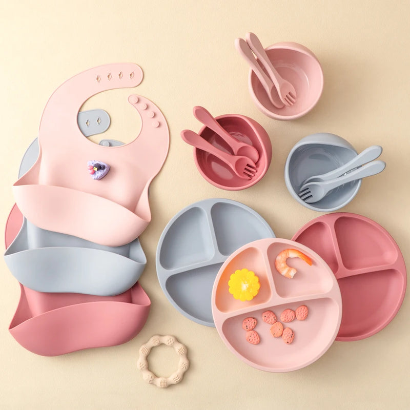 Conjunto de alimentação de silicone para bebês, 4 peças