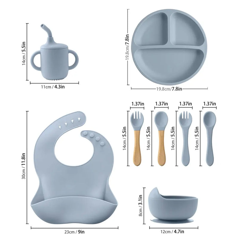 Conjunto de Alimentação Infantil em Silicone - 8 Peças