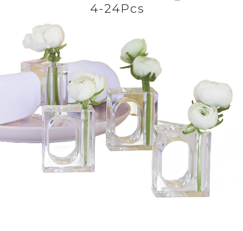 4-24Pcs Porta Guardanapo de Acrílico Tranparente com suporte para flores.