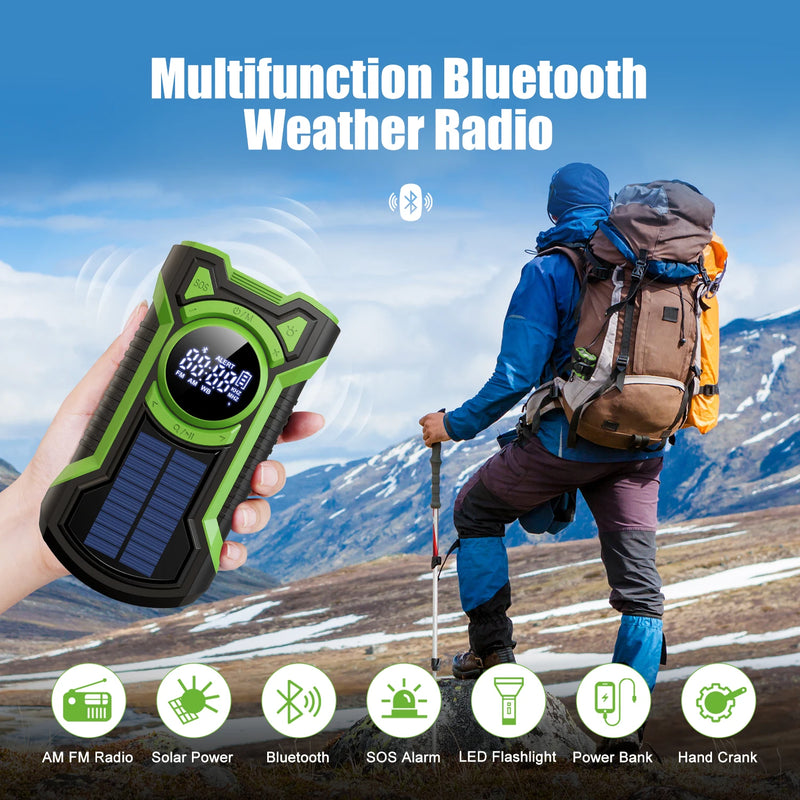 Rádio de Emergência Multifuncional à Prova d’Água \ Solar 5000mAh \ Bluetooth