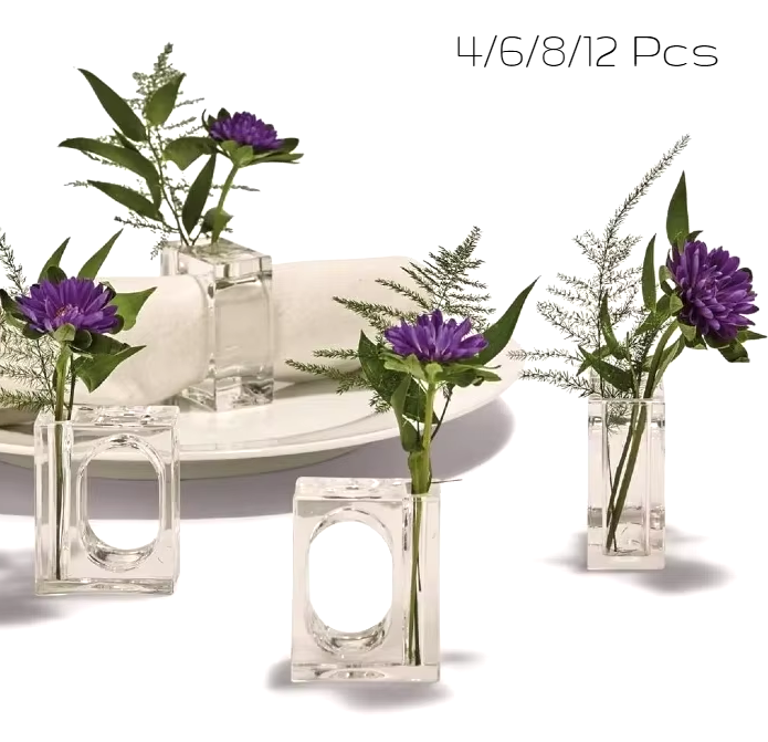 4-24Pcs Porta Guardanapo de Acrílico Tranparente com suporte para flores.